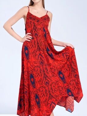 💕 Red Paisley Spaghetti-Strap Maxi Dress